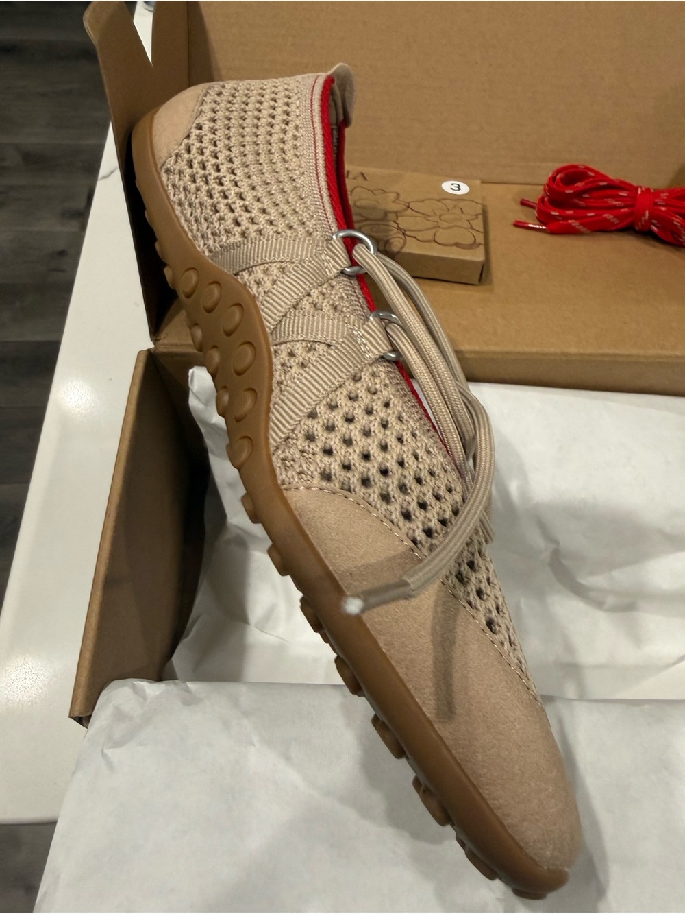 VIVAIA Beige Knit Lace-Up Flats - Comfortable For Everyday or Travel - Picture 8 of 12